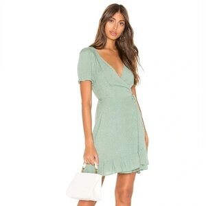 NWT Superdown Sage Green Wrap Mini Dress | Size Small | Ruffle Hem